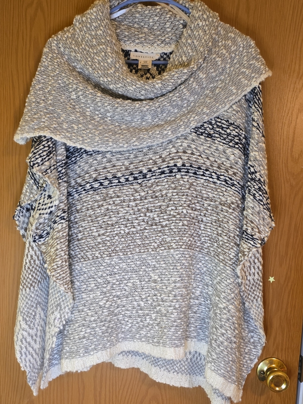 lovestitch Cream and Navy Marled Cowl Neck Poncho Sweater